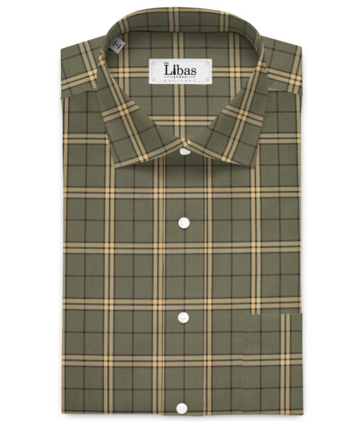 Siyaram's Men's  Superfine Cotton Checks  Unstitched Shirting Fabric (Olive Green)