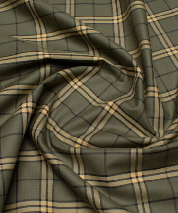 Siyaram's Men's  Superfine Cotton Checks  Unstitched Shirting Fabric (Olive Green)