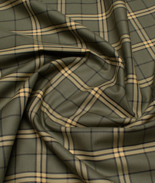 Siyaram's Men's  Superfine Cotton Checks  Unstitched Shirting Fabric (Olive Green)