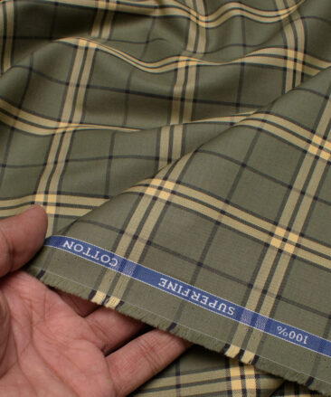 Siyaram's Men's  Superfine Cotton Checks  Unstitched Shirting Fabric (Olive Green)