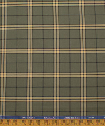 Siyaram's Men's  Superfine Cotton Checks  Unstitched Shirting Fabric (Olive Green)