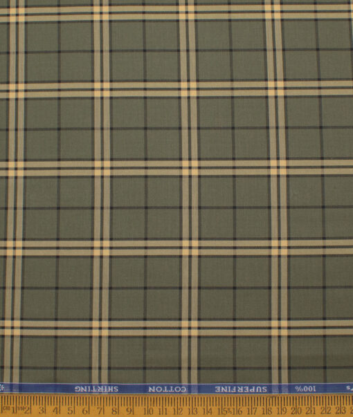 Siyaram's Men's  Superfine Cotton Checks  Unstitched Shirting Fabric (Olive Green)