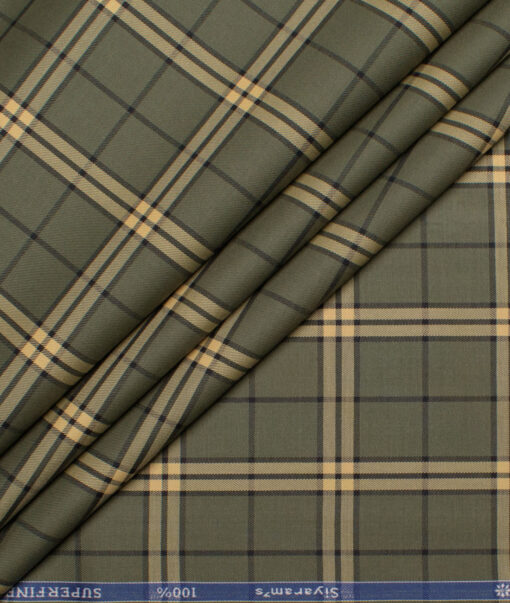 Siyaram's Men's  Superfine Cotton Checks  Unstitched Shirting Fabric (Olive Green)