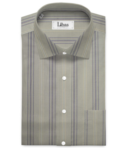 Siyaram's Men's  Superfine Cotton Striped  Unstitched Shirting Fabric (Olive Green)