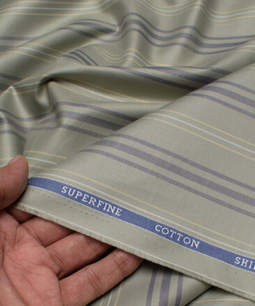 Siyaram's Men's  Superfine Cotton Striped  Unstitched Shirting Fabric (Olive Green)