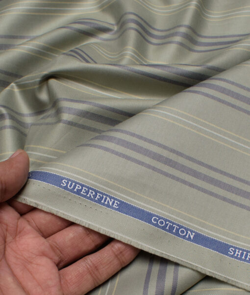 Siyaram's Men's  Superfine Cotton Striped  Unstitched Shirting Fabric (Olive Green)