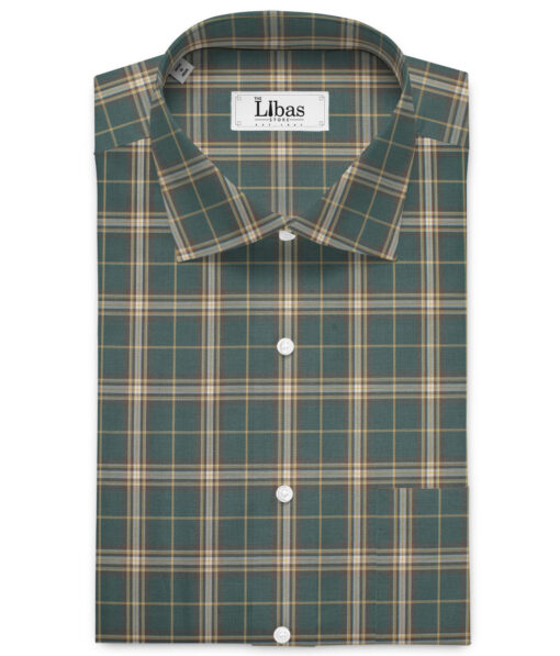 Siyaram's Men's  Superfine Cotton Checks  Unstitched Shirting Fabric (Pine Green)