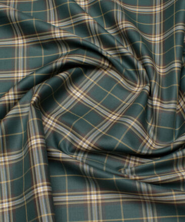 Siyaram's Men's  Superfine Cotton Checks  Unstitched Shirting Fabric (Pine Green)