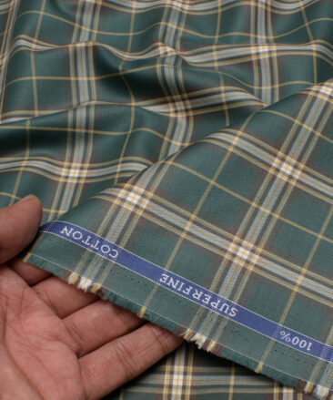 Siyaram's Men's  Superfine Cotton Checks  Unstitched Shirting Fabric (Pine Green)