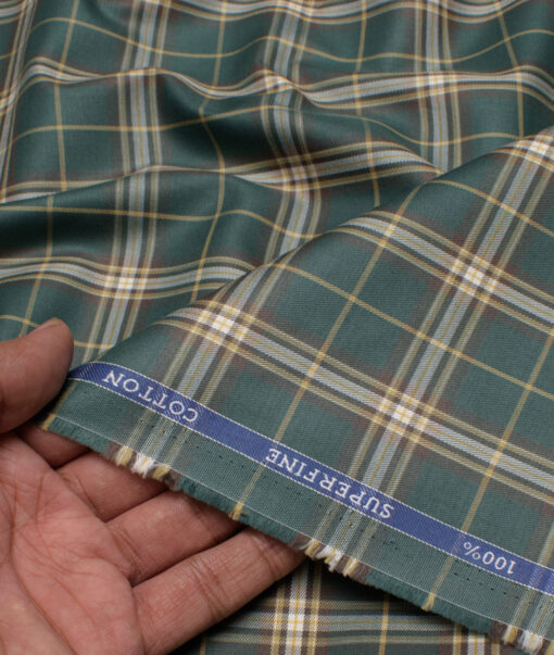 Siyaram's Men's  Superfine Cotton Checks  Unstitched Shirting Fabric (Pine Green)