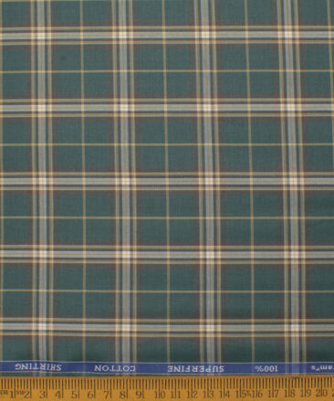 Siyaram's Men's  Superfine Cotton Checks  Unstitched Shirting Fabric (Pine Green)