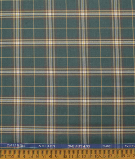 Siyaram's Men's  Superfine Cotton Checks  Unstitched Shirting Fabric (Pine Green)