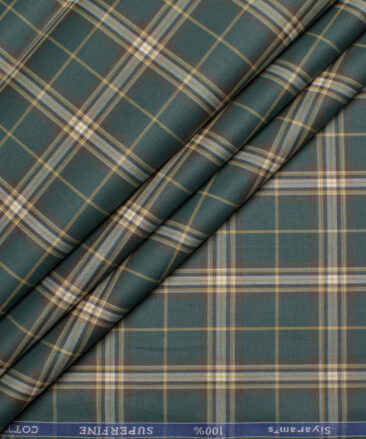 Siyaram's Men's  Superfine Cotton Checks  Unstitched Shirting Fabric (Pine Green)