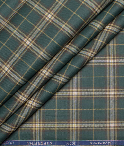 Siyaram's Men's  Superfine Cotton Checks  Unstitched Shirting Fabric (Pine Green)