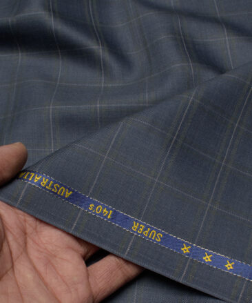 J.Hampstead Men's 60% Wool Super 140's Checks  Unstitched Suiting Fabric (Blueish Grey)