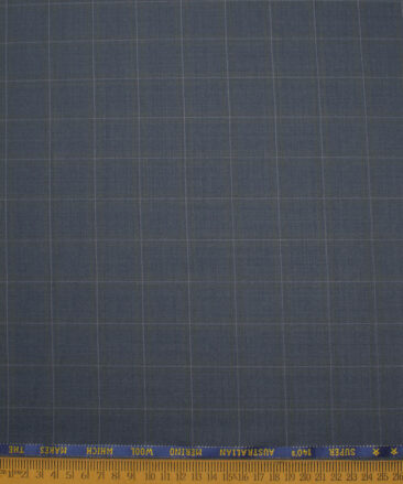 J.Hampstead Men's 60% Wool Super 140's Checks  Unstitched Suiting Fabric (Blueish Grey)