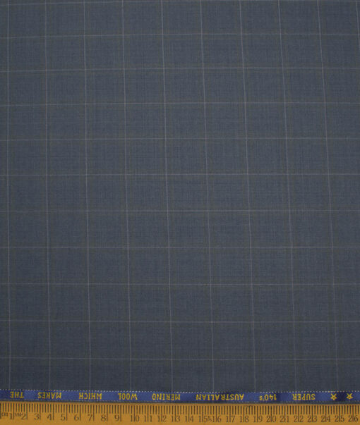 J.Hampstead Men's 60% Wool Super 140's Checks  Unstitched Suiting Fabric (Blueish Grey)