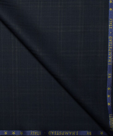 J.Hampstead Men's 60% Wool Super 140's Checks  Unstitched Suiting Fabric (Dark Blue)