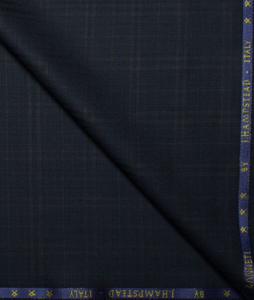 J.Hampstead Men's 60% Wool Super 140's Checks  Unstitched Suiting Fabric (Dark Blue)