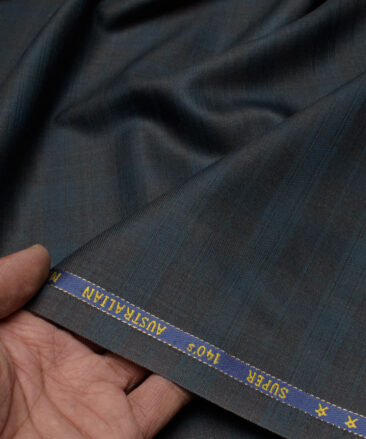 J.Hampstead Men's 60% Wool Super 140's Checks  Unstitched Suiting Fabric (Grey & Sea Green)