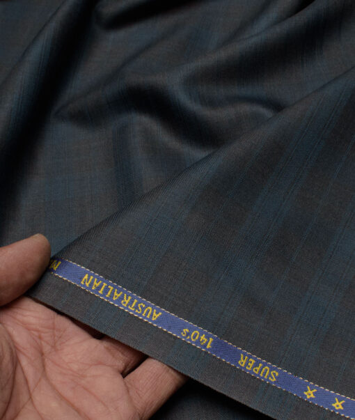 J.Hampstead Men's 60% Wool Super 140's Checks  Unstitched Suiting Fabric (Grey & Sea Green)