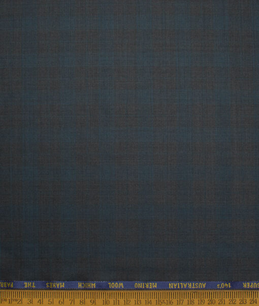 J.Hampstead Men's 60% Wool Super 140's Checks  Unstitched Suiting Fabric (Grey & Sea Green)