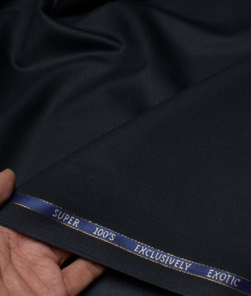 J.Hampstead Men's 20% Wool Super 100's Self Design  Unstitched Suiting Fabric (Dark Blue)