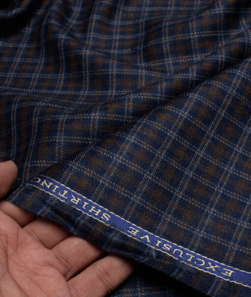 OCM Men's  Acrylic Wool Checks  Unstitched Shirting Fabric (Dark Royal Blue)