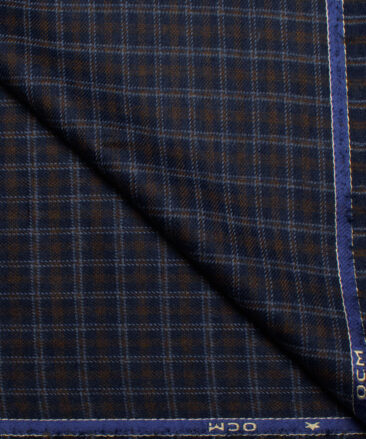 OCM Men's  Acrylic Wool Checks  Unstitched Shirting Fabric (Dark Royal Blue)