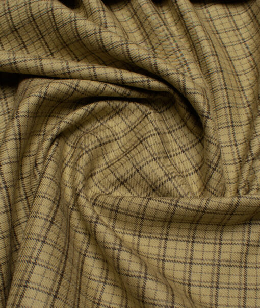 OCM Men's  Acrylic Wool Checks  Unstitched Shirting Fabric (Light Brown)