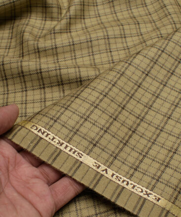 OCM Men's  Acrylic Wool Checks  Unstitched Shirting Fabric (Light Brown)