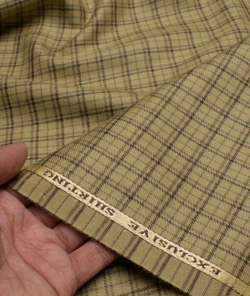 OCM Men's  Acrylic Wool Checks  Unstitched Shirting Fabric (Light Brown)