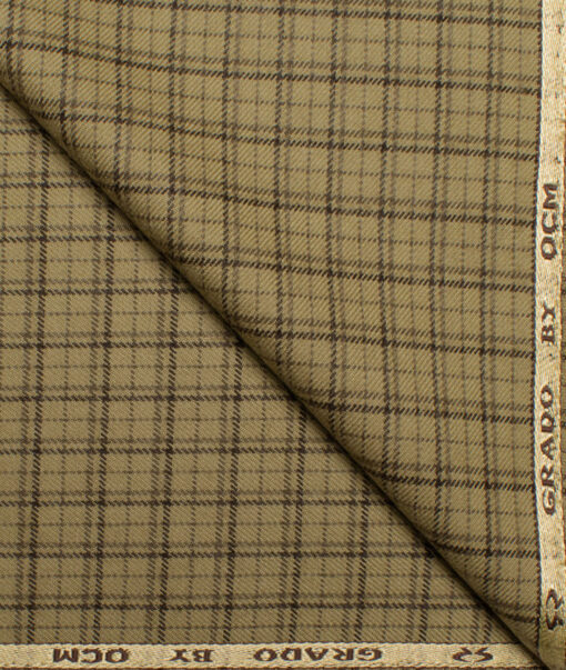 OCM Men's  Acrylic Wool Checks  Unstitched Shirting Fabric (Light Brown)