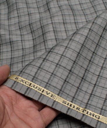 OCM Men's  Acrylic Wool Checks  Unstitched Shirting Fabric (Light Grey)