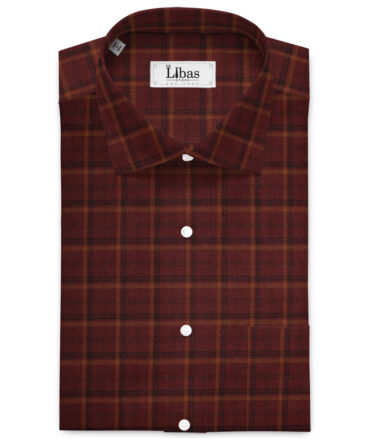 OCM Men's  Acrylic Wool Checks  Unstitched Shirting Fabric (Maroon)