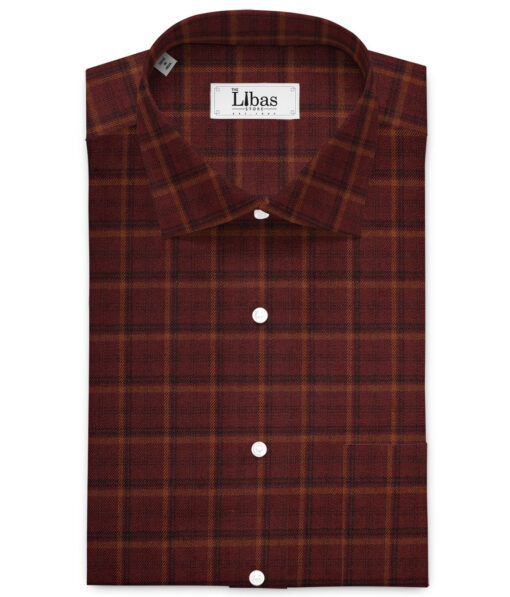 OCM Men's  Acrylic Wool Checks  Unstitched Shirting Fabric (Maroon)