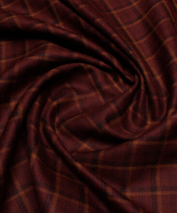 OCM Men's  Acrylic Wool Checks  Unstitched Shirting Fabric (Maroon)