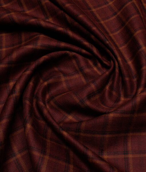 OCM Men's  Acrylic Wool Checks  Unstitched Shirting Fabric (Maroon)