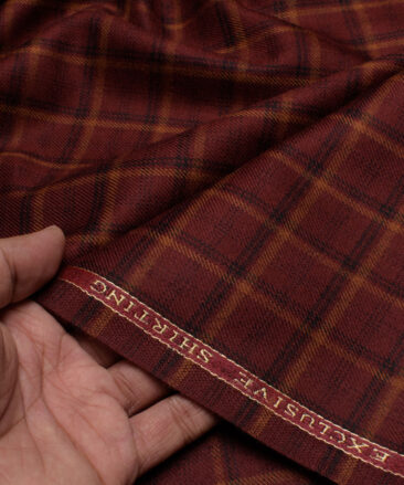 OCM Men's  Acrylic Wool Checks  Unstitched Shirting Fabric (Maroon)