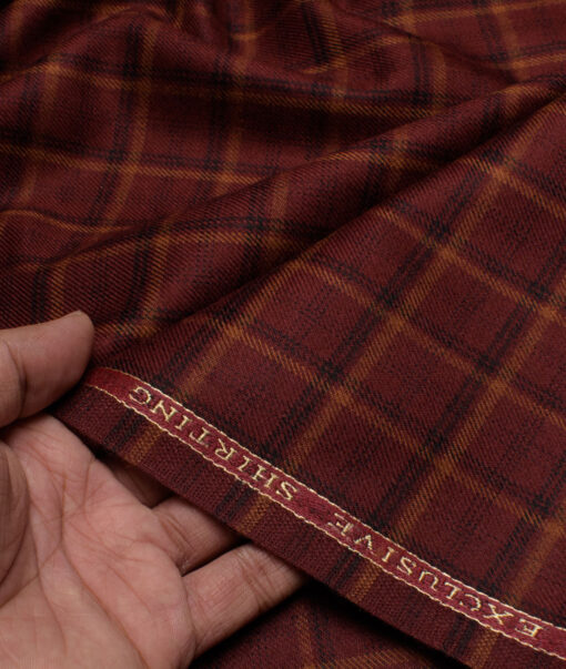 OCM Men's  Acrylic Wool Checks  Unstitched Shirting Fabric (Maroon)