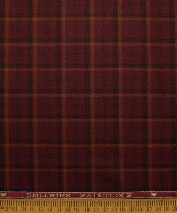 OCM Men's  Acrylic Wool Checks  Unstitched Shirting Fabric (Maroon)