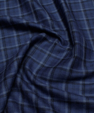 OCM Men's  Acrylic Wool Checks  Unstitched Shirting Fabric (Royal Blue)