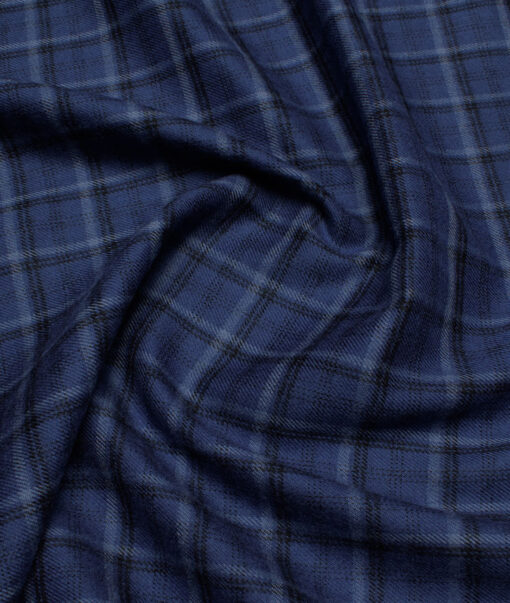 OCM Men's  Acrylic Wool Checks  Unstitched Shirting Fabric (Royal Blue)