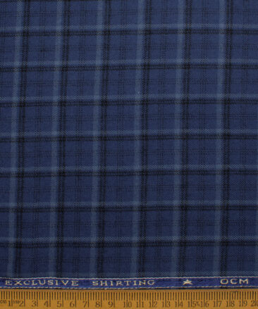 OCM Men's  Acrylic Wool Checks  Unstitched Shirting Fabric (Royal Blue)