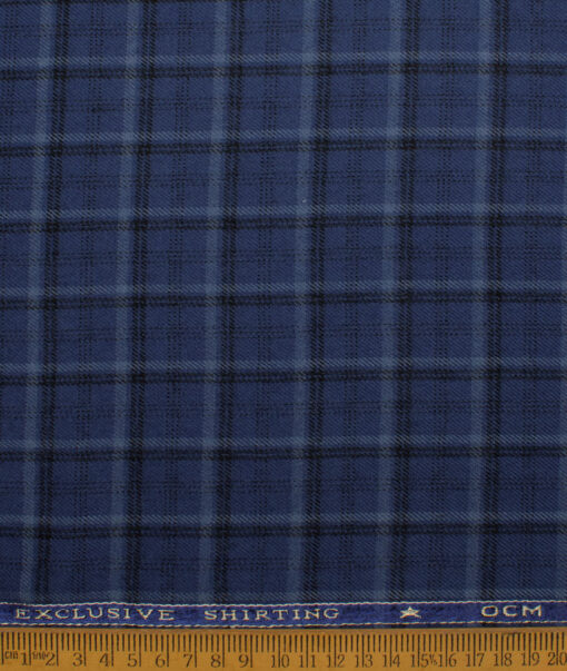 OCM Men's  Acrylic Wool Checks  Unstitched Shirting Fabric (Royal Blue)