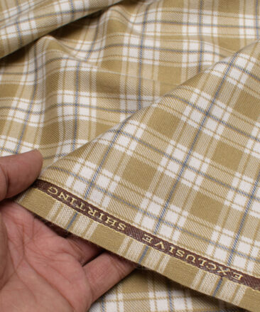 OCM Men's  Acrylic Wool Checks  Unstitched Shirting Fabric (White & Light Brown)