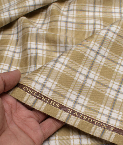 OCM Men's  Acrylic Wool Checks  Unstitched Shirting Fabric (White & Light Brown)