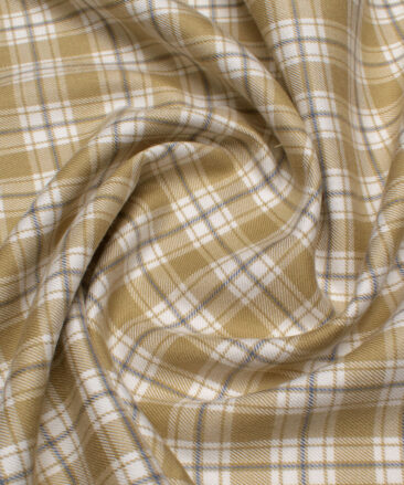 OCM Men's  Acrylic Wool Checks  Unstitched Shirting Fabric (White & Light Brown)