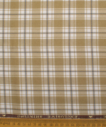 OCM Men's  Acrylic Wool Checks  Unstitched Shirting Fabric (White & Light Brown)