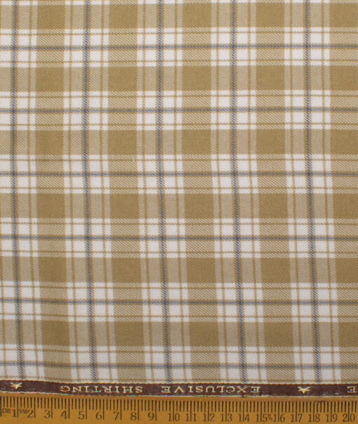 OCM Men's  Acrylic Wool Checks  Unstitched Shirting Fabric (White & Light Brown)